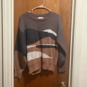 Color block scenery sweater